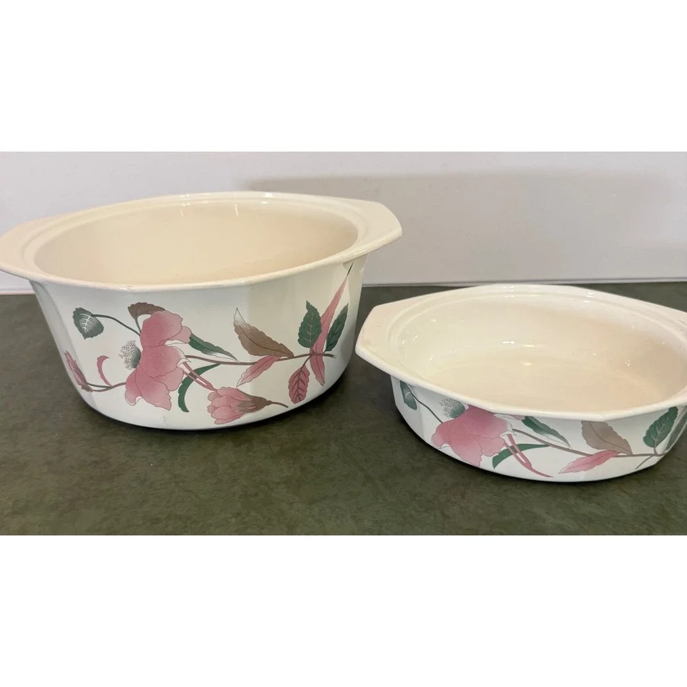 Mikasa Fire & Ice Silk Flowers AA009 Casserole Dish Set 2pc Pink Floral Japan
